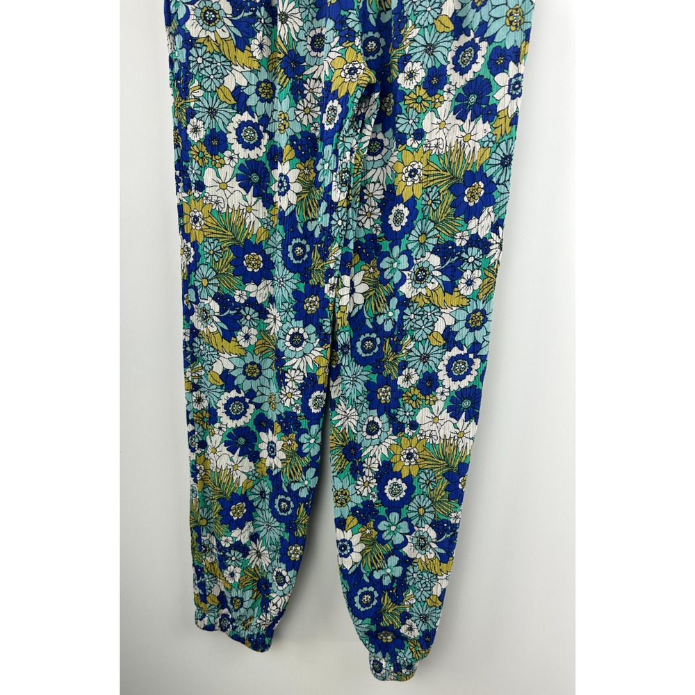 Boden Crinkle Tapered Trousers Blue Floral Pull On Pants Tassel Women's Size 6 - Picture 14 of 16
